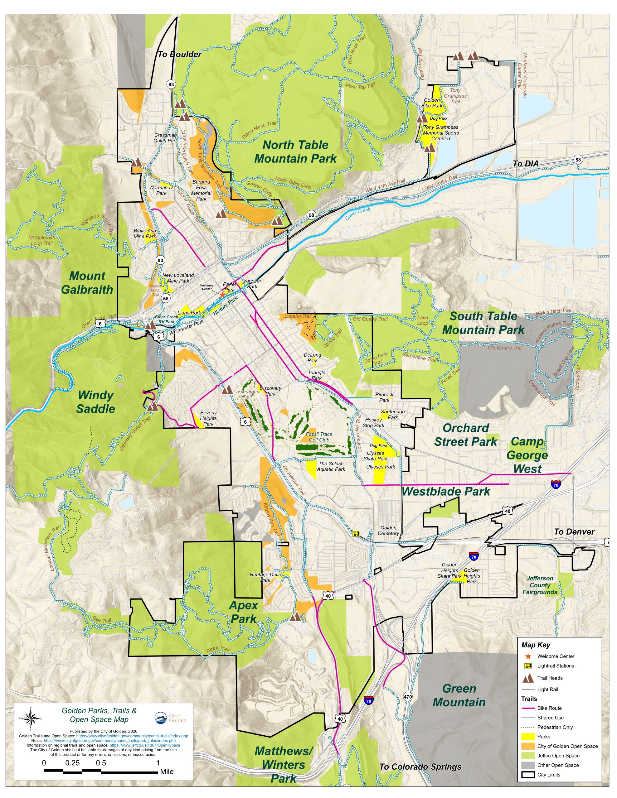 Golden Parks, Trails & Open Space Map 2026