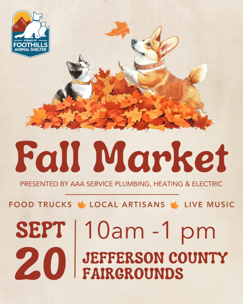 Foothills Animal Shelter – Fall Market 9/20/2026 at Jefferson County Fairgrounds