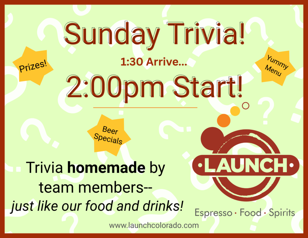 Launch Sunday Trivia 2pm - 3pm