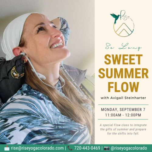 So Long Sweet Summer Flow Class flyer at Rise Yoga & Wellness on 9/7/2026 from 11 a.m. to noon