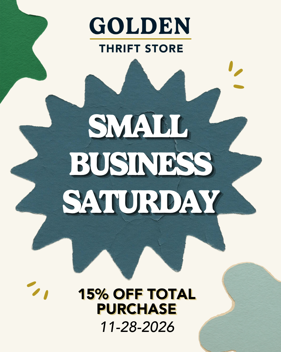 Golden Pantry & Thrift Small Business Saturday Flyer 15 percent off