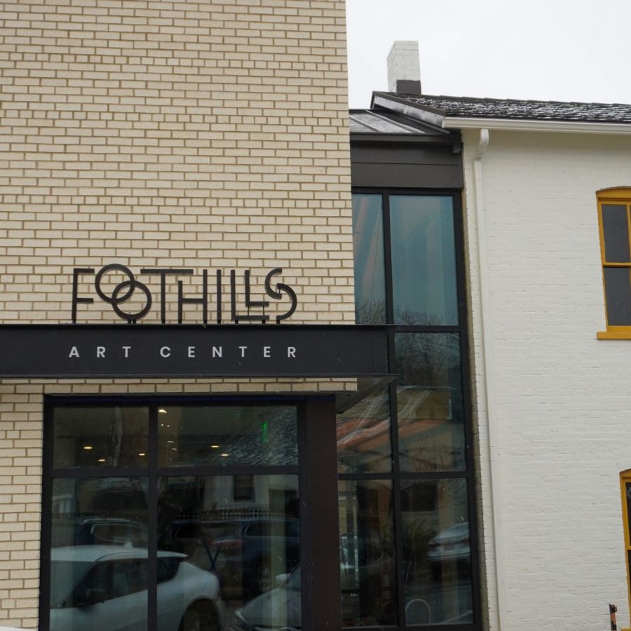 Foothills Art Center sign at the newly remodeled Astor House in downtown Golden